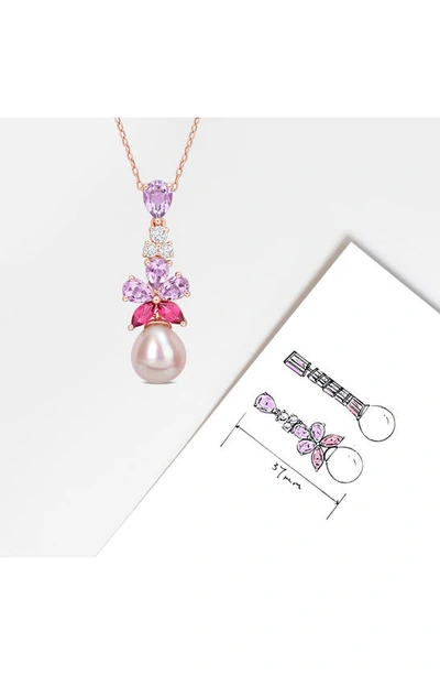 Shop Delmar Cultured Freshwater Pearl & Pink Stone Pendant Necklace In Pink Multi