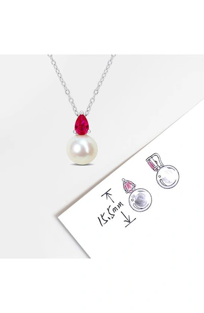 Delmar Lab Created Ruby & Freshwater Pearl Pendant Necklace In Red