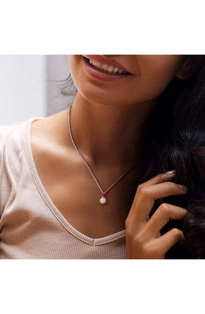 Delmar Lab Created Ruby & Freshwater Pearl Pendant Necklace In Red
