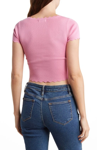 Shop Blu Pepper Scallop Edge Short Sleeve Sweater In Pink