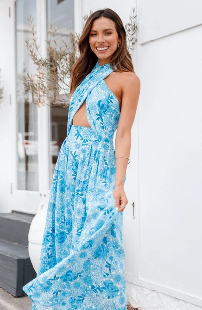 Petal And Pup Womens Clover Halterneck Maxi Dress In Blue Floral