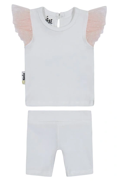 Shop Maniere Glitter Mesh Top & Shorts Set In White/ Mauve
