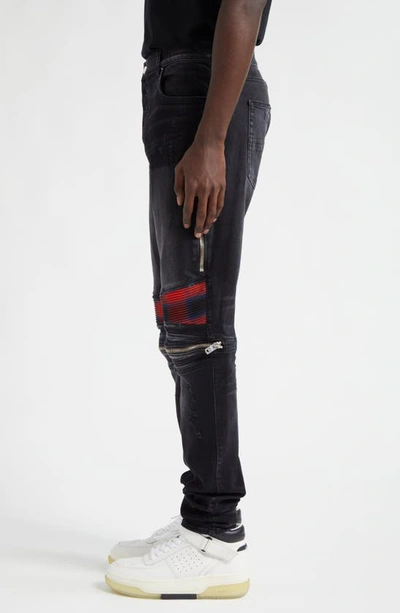 Shop Amiri Mx2 Plaid Patch Skinny Jeans In Black