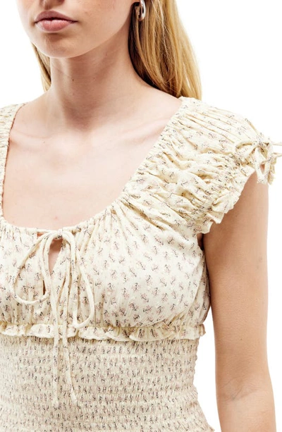 Shop Bdg Urban Outfitters Nova U-neck Smocked Waist Cotton Top In Ditsy Ecru