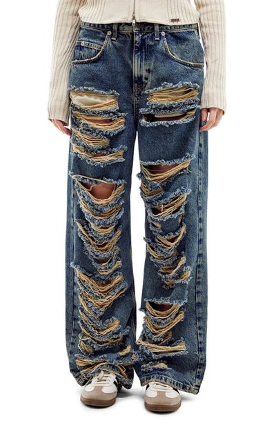 Shop Bdg Urban Outfitters Extreme Ripped Wide Leg Jeans In Mid Vintage