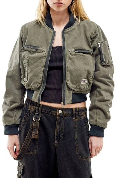 Shop Bdg Urban Outfitters Zip Pocket Canvas Bomber Jacket In Khaki