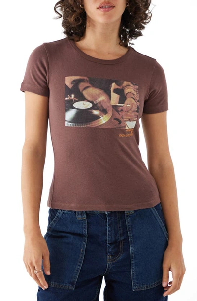 Shop Bdg Urban Outfitters Museum Of Youth Cotton Graphic Baby Tee In Chocolate