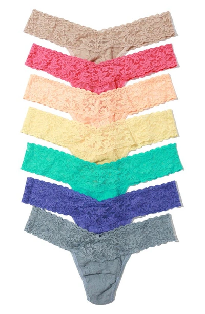 Shop Hanky Panky Assorted 7-pack Lace Low Rise Thongs In Chai/ Pink Multi