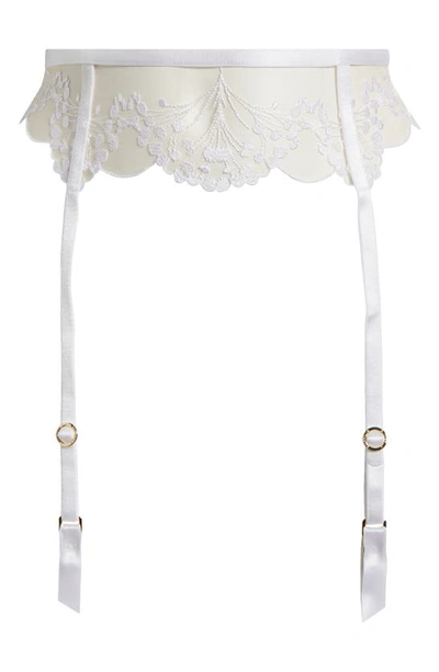 Shop Bluebella Marisa Embroidered Mesh Garter Belt In White/ Sheer