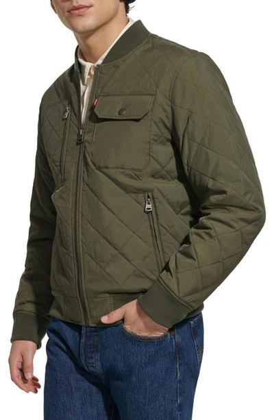 Shop Levi's Quilted Nylon Bomber Jacket In Olive