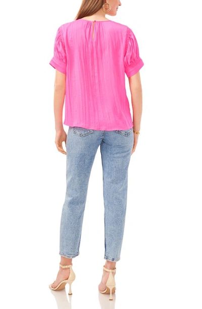 Shop Vince Camuto Shirred Neck Rumpled Satin Blouse In Hot Pink