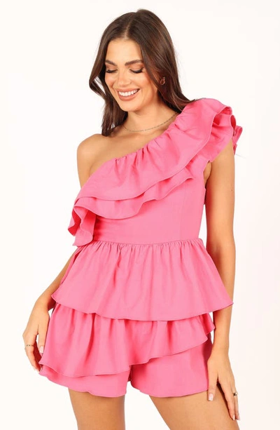 Shop Petal And Pup Sammy Frill One-shoulder Romper In Pink