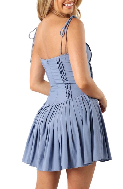 Petal And Pup Ruby Tie Strap Pleated Minidress In Blue
