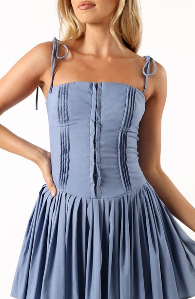 Petal And Pup Ruby Tie Strap Pleated Minidress In Blue