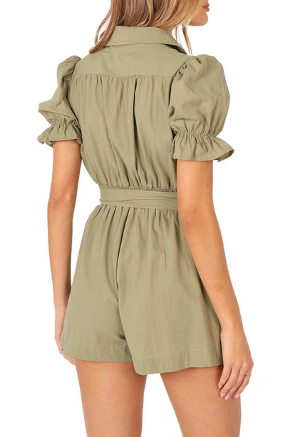 Petal And Pup Petal & Pup Riley Tie Waist Cotton Romper In Olive