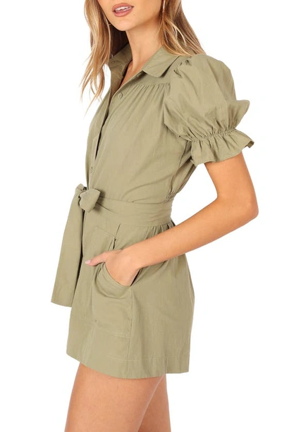 Petal And Pup Petal & Pup Riley Tie Waist Cotton Romper In Olive