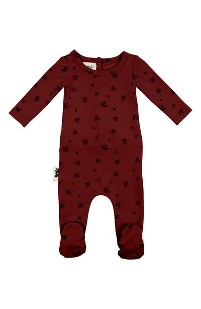 Maniere Pine Cone Print Cotton Blend Footie In Maroon