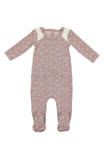 Maniere Manière Floral Stripe Cotton Blend Footie In Mauve