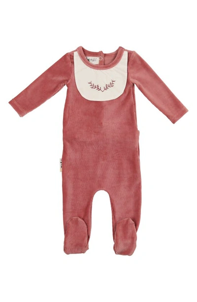 Maniere Embroidered Bib Cotton Blend Footie In Rose
