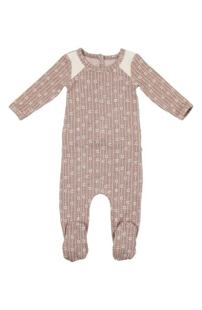 Shop Maniere Manière Floral Stripe Cotton Blend Footie In Taupe