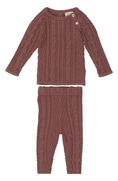 Shop Maniere Kids' Cable Stitch Knit Sweater & Pants Set In Berry