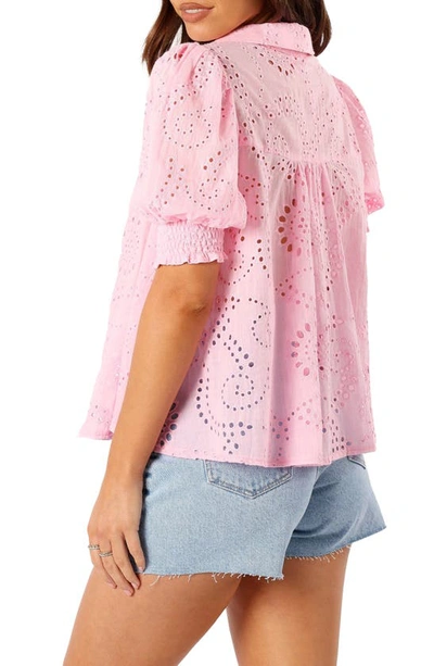 Petal And Pup Janelle Shirred Eyelet Button-up Top In Pink
