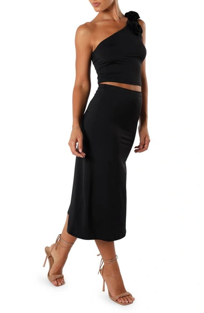 Petal And Pup Petal & Pup Keely Rosette One-shoulder Tank & Midi Skirt Set In Black
