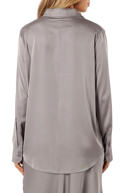 Shop Petal And Pup Narissa Satin Button-up Shirt In Silver