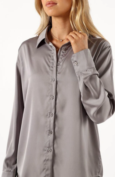 Shop Petal And Pup Narissa Satin Button-up Shirt In Silver