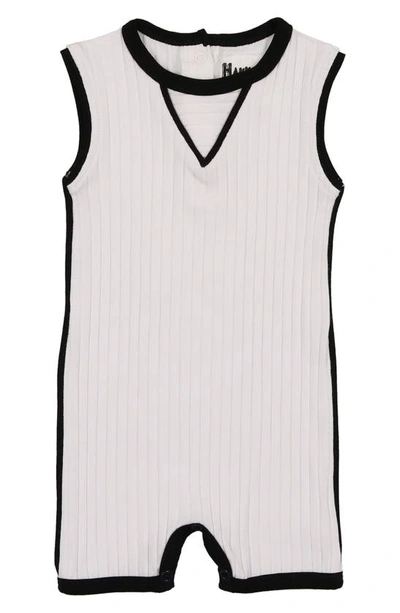 Maniere Contrast Piping Stretch Cotton Ribbed Romper In White