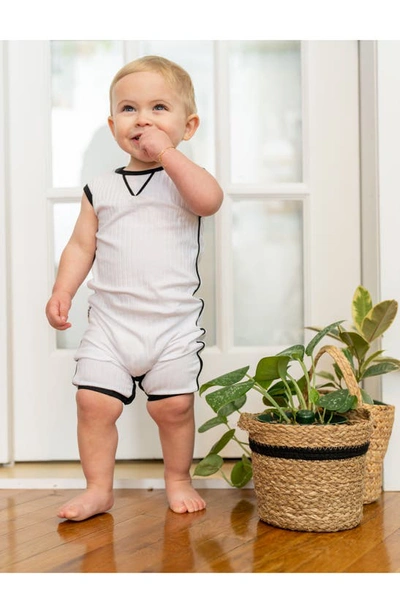 Maniere Contrast Piping Stretch Cotton Ribbed Romper In White