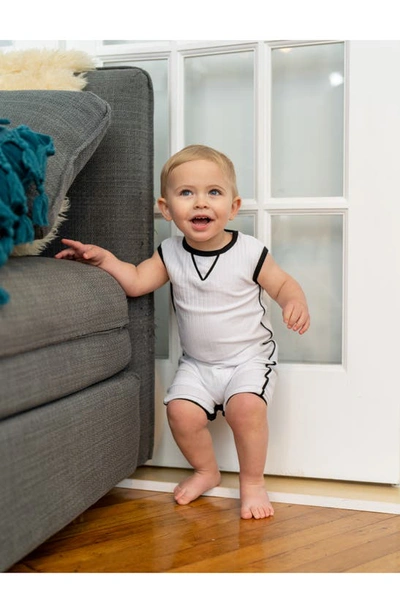 Maniere Contrast Piping Stretch Cotton Ribbed Romper In White