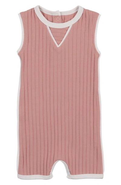 Shop Maniere Contrast Piping Stretch Cotton Ribbed Romper In Pink