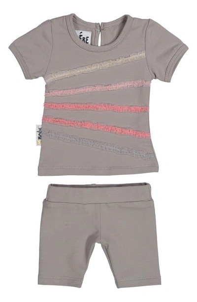 Maniere Rainbow Tulle Top & Shorts Set In Grey