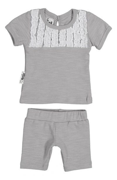 Maniere Tux Ruffle Top & Shorts Set In Grey