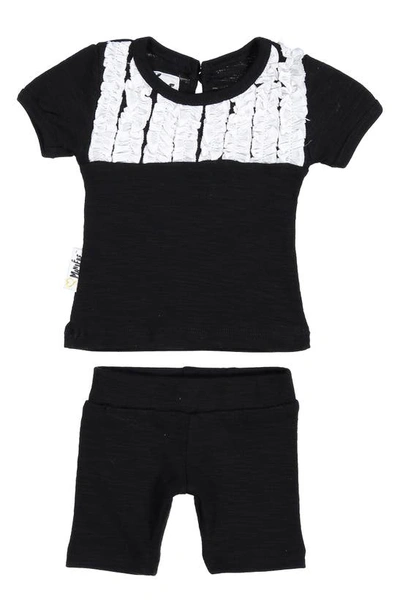 Maniere Tux Ruffle Top & Shorts Set In Black