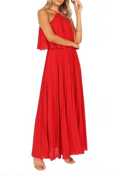 Petal And Pup Womens Gia Pleated Halterneck Maxi Dress In Red