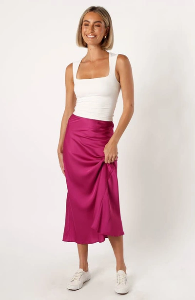 Petal And Pup Nellie Satin Midi Skirt In Magenta