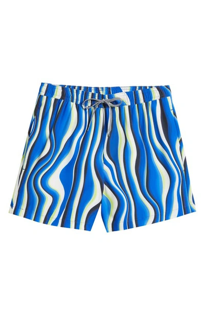 Shop Open Edit Recycled Volley Swim Trunks In Blue Surf Distorted Stripes