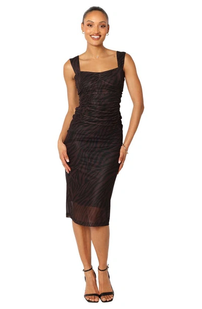 Petal And Pup Naomi Ruched Mesh Midi Dress In Black