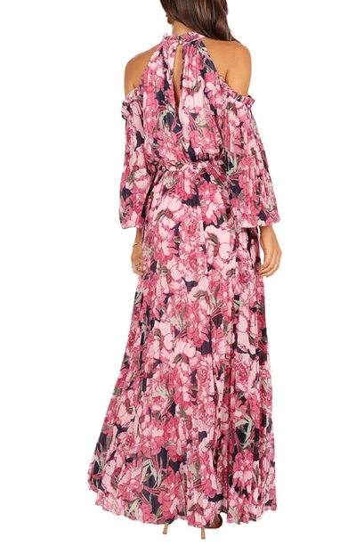 Petal And Pup Hilary Floral Cold Shoulder Long Sleeve Maxi Dress In Pink Floral
