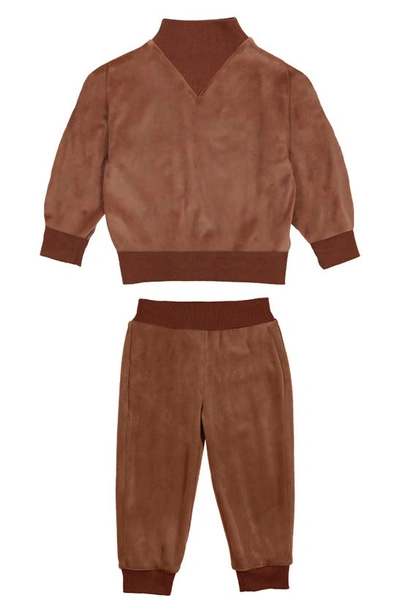 Maniere Manière Kids' Velour Sweater & Joggers Set In Taupe