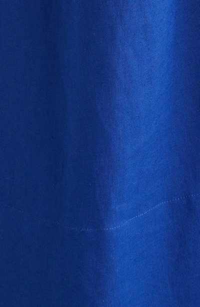 Shop Farm Rio Leaf One-shoulder Belted Linen Blend Midi Dress In Blue