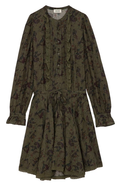 Shop Zadig & Voltaire Ranil Tomboy Holly Floral Long Sleeve Shirtdress In Kaki