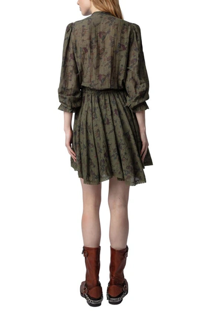 Shop Zadig & Voltaire Ranil Tomboy Holly Floral Long Sleeve Shirtdress In Kaki