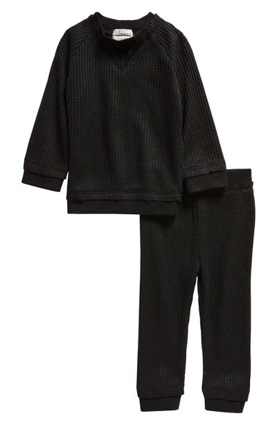 Shop Maniere Waffle Knit Long Sleeve Top & Joggers Set In Black