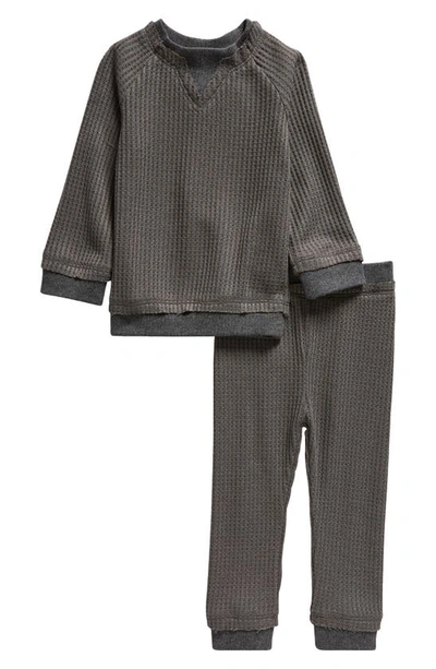 Shop Maniere Manière Waffle Knit Long Sleeve Top & Joggers Set In Grey