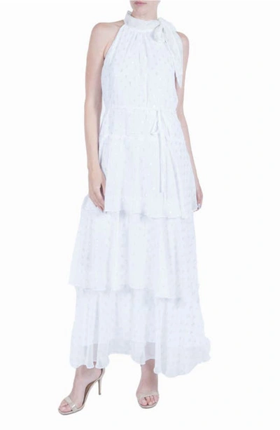 Shop Julia Jordan Metallic Fil Coupé Tiered Chiffon Dress In White