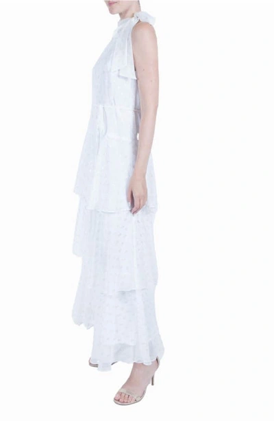 Shop Julia Jordan Metallic Fil Coupé Tiered Chiffon Dress In White