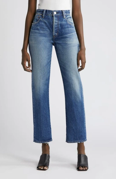 Shop Moussy Foxwood Straight Leg Ankle Jeans In Blue